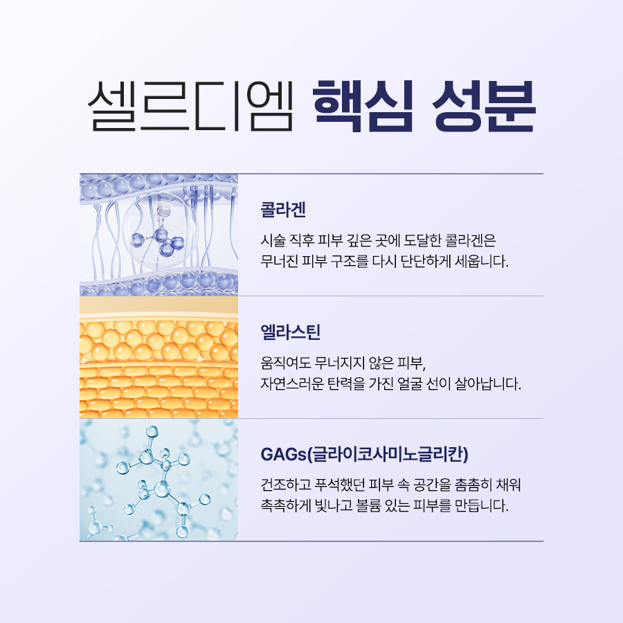 셀르디엠 핵심 성분 콜라겐 엘라스틴 글라이코사미노글리칸